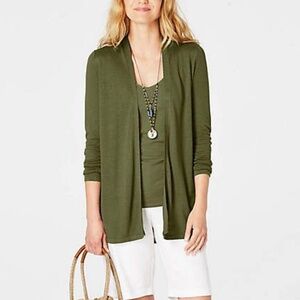 NWT J. Jill Long Linen Cardigan Olive Green SP Back Pleat Linen Rayon Arugula